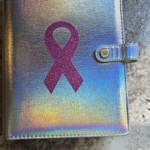 BNWT Holographic Silver Planner with Pink Ribbon For Breast Cancer
